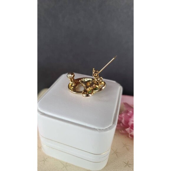 Vintage Green Glass and Gold Tone Metal Brooch - Picture 6 of 10